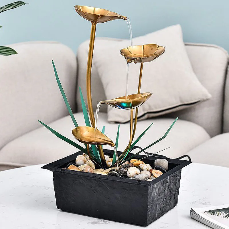 

European Style Rockery Flowing Water Fountain Figurines Fortune Lucky Feng Shui Wheel Crafts Desktop Home Decoration Accessories