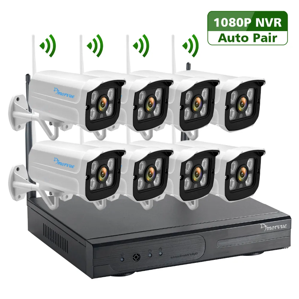 Amorvue 8ch 1080 P Wi-Fi видеонаблюдения Системы 8 шт. 2mp IP Камера комплект Ночное видение