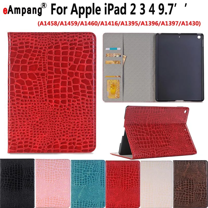 

Case for Apple iPad 2 3 4 iPad2 iPad3 iPad4 9.7 Smart Case Cover Funda Tablet Crocodile Leather Smart Sleep Slim Stand Shell