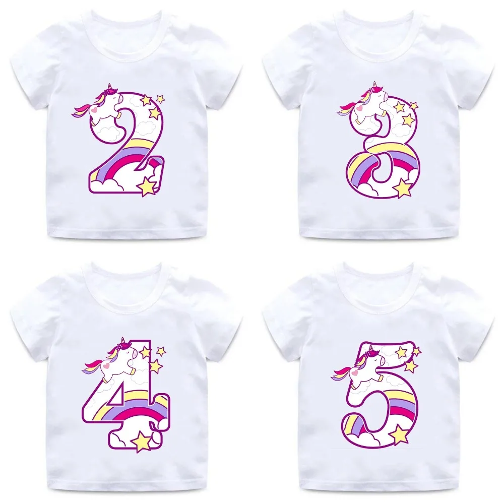 

Boys/Girls Happy Birthday Unicorn Number 1-9 Bow Print T shirt Baby Cartoon Funny T-shirt Kids Birthday Present Clothes,HKP5238