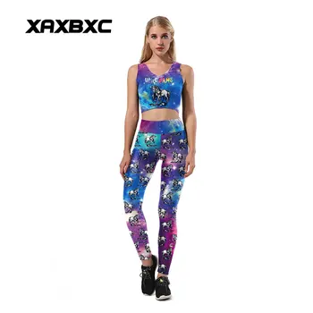 

Fashion 1138 Women Leggings Vest Fitness Set Sexy Girl Crop Top Pants Slim Suits Rainbow Galaxy Unicorn Pegasus Printed