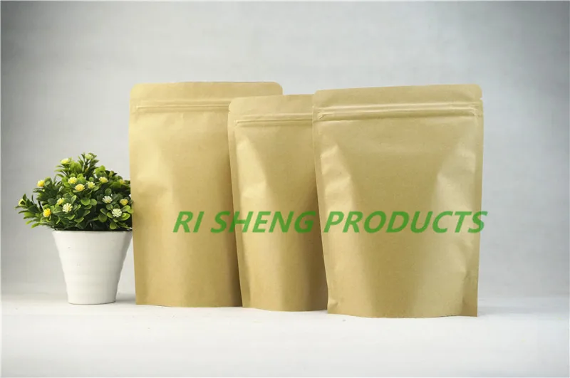 

10pcs/lot Brown Stand up Kraft Paper Aluminizing pouches Zipper Reusable, Paper Zip Lock bag inner aluminium foil Food packaging