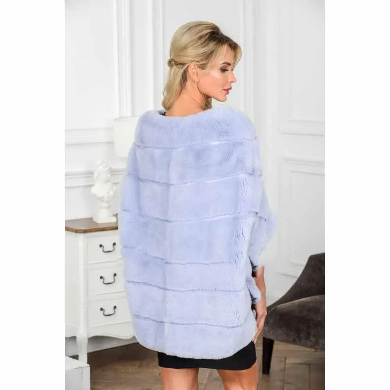 Cheap FURSARCAR 2018 New Fashion Real Fur Coat Women Winter Rex Rabbit Fur Jacket Cape High Quality Real Fur Shawl Winter Natural Fur 6