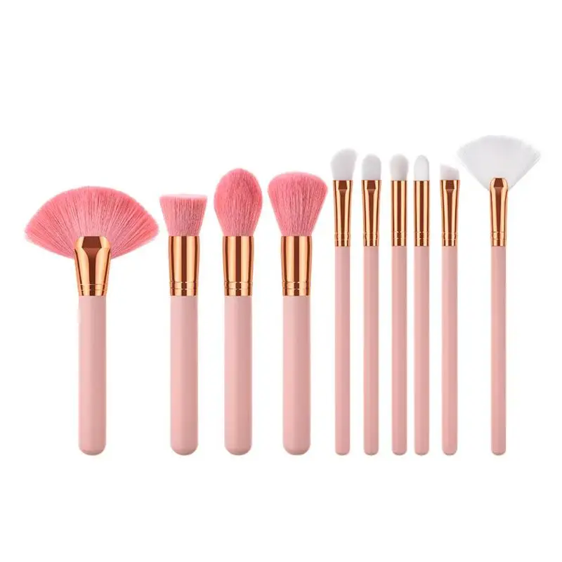 

10pcs/set Wooden Handle Cosmetic Brush Soft Wool Brush Fan Eyeshadow Powder Blush Makeup Brush for Professional Beauty Tools