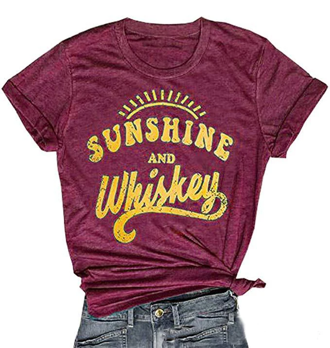 

sunshine whiskey shirts women casual 2019 print o-neck vintage tops thanksgiving 2018 print korean clothes gothic japanese