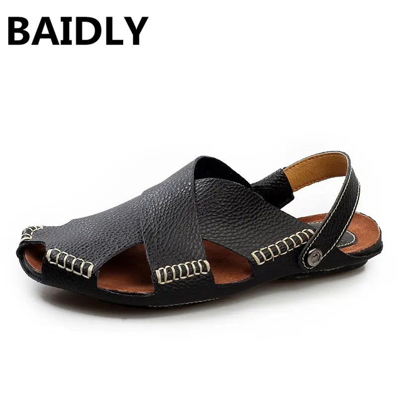 

Summer Outdoor Beach Sandals Fashion Genuine Leather Sandals Men Flats Breathable Soft Men Casual Shoes