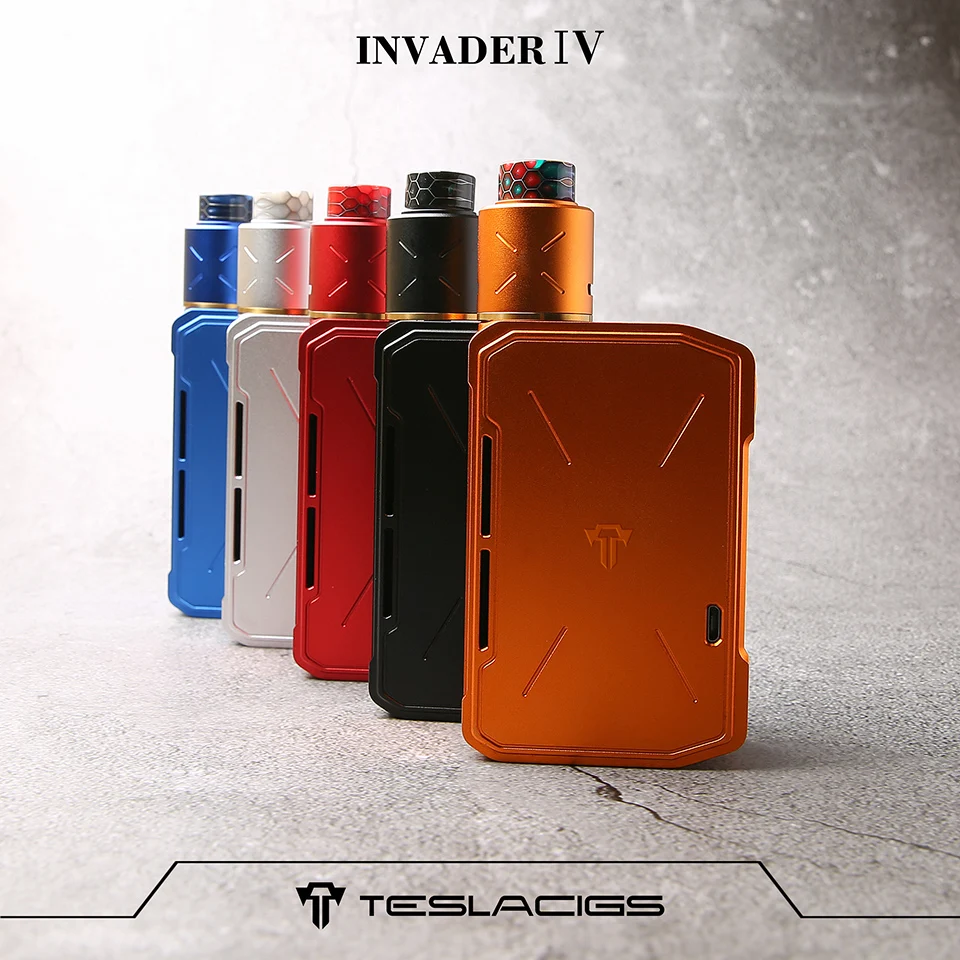 

Original Tesla Invader IV Kit with RDA Vape tank Dual Coils 5 Levels Variable Voltage Resin Wide Bore Drip Tip Vs Invader 3