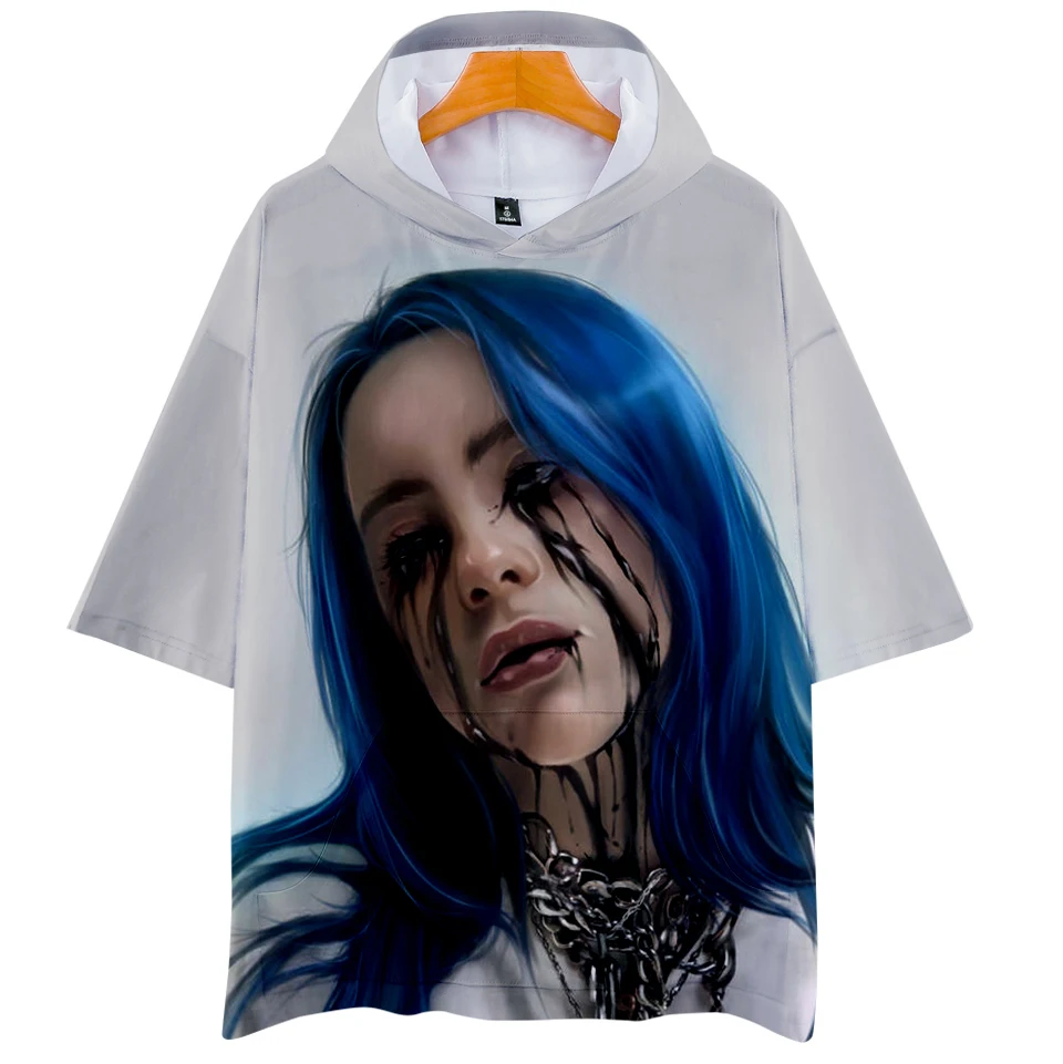 Толстовки с 3D принтом Billie Eilish, женская и мужская одежда, повседневная, горячая распродажа, с короткими рукавами, с капюшоном, большие размеры 4XL, одежда
