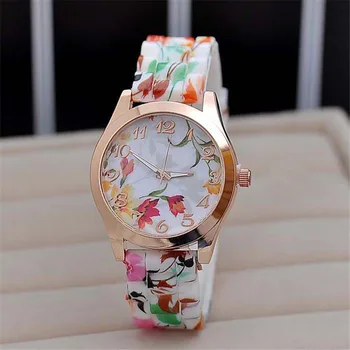 

New Arriving Women Girl Watch Silicone Printed Flower Causal Quartz WristWatches Dropshipping 80712