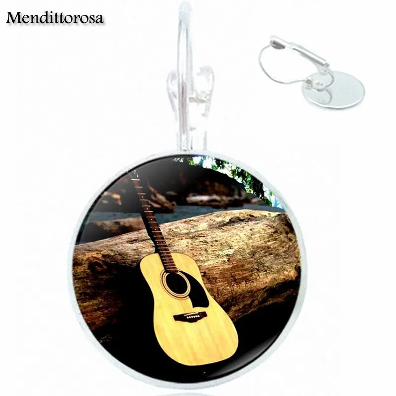

For Women Wedding Fashion Ladies Bronze/Silver/Golden Clip Ear Hook Drop Earrings Jewelry Glass Cabochon Guitar Music