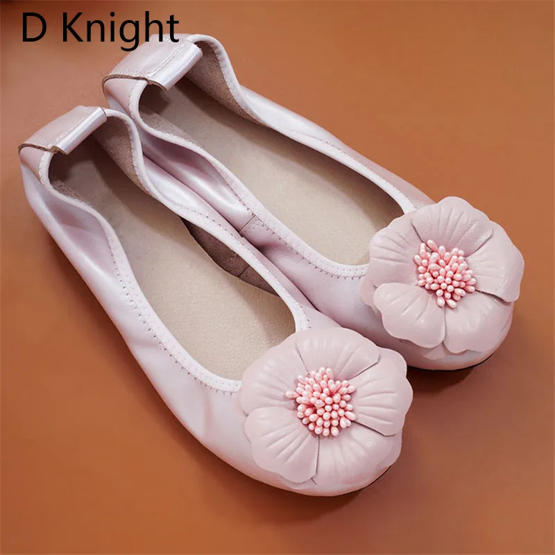 2018 Spring Women Flats Shoes Women Genuine Leather Shoes Woman Ballet Flats Flower Round Toe Loafers Slip On Ballerines Flats  (29)