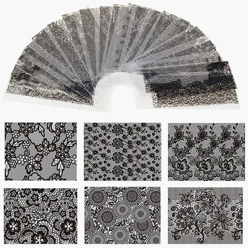 

20 Black Lace Flower Transfer Film Nail Design Sexy Sticker Decals Levert Dropship Y706