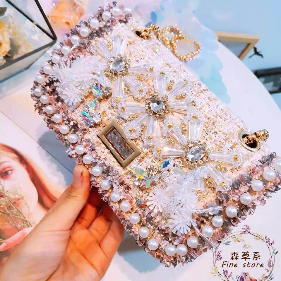 

New customized sequins, abrasive water drills, Pearl tassels, single shoulder, diagonal women's small square bag, 2019