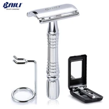 BAILI обновление влажное Бритье Лезвие безопасной бритвы Бритва Ручка Парикмахерская Мужская Руководство борода Уход за волосами+ Дорожный Чехол+ подставка BD176