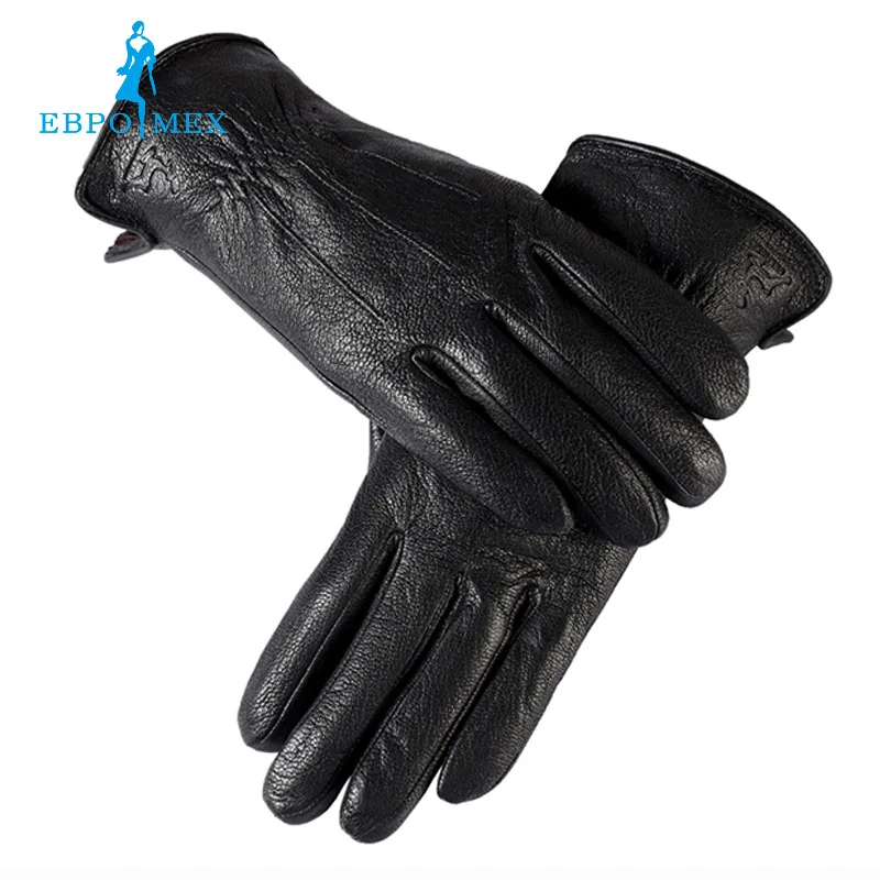 Хорошо продаются Перчатки мужчин, натуральная Кожа, кожа мужские перчатки, мужские черные перчатки, Теплый подкладка, Кожаные перчатки мужчин - Цвет: Black
