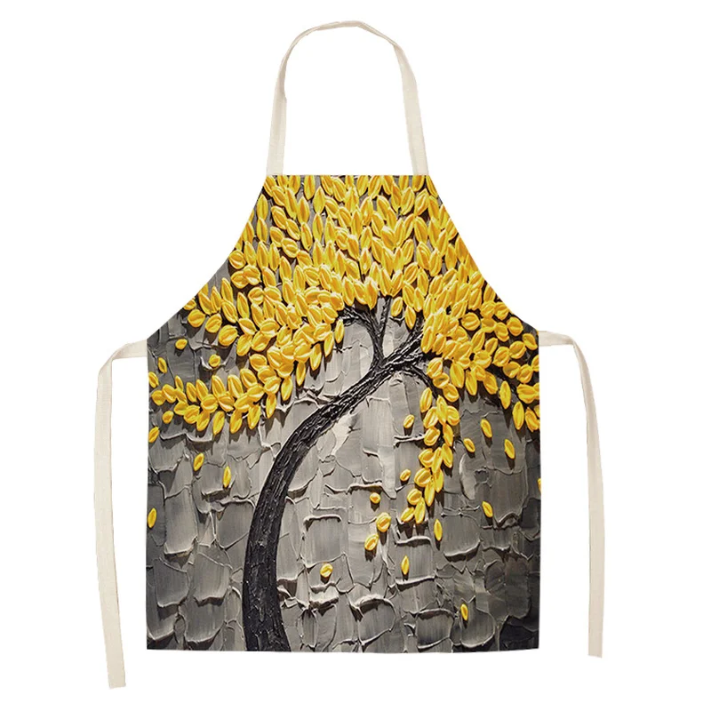 1 Pcs 68cmx55cm Plant Flower Aprons for Woman Sleeveless Apron Home Cotton Linen Apron Kitchen Cooking Bibs Cleaning Tools