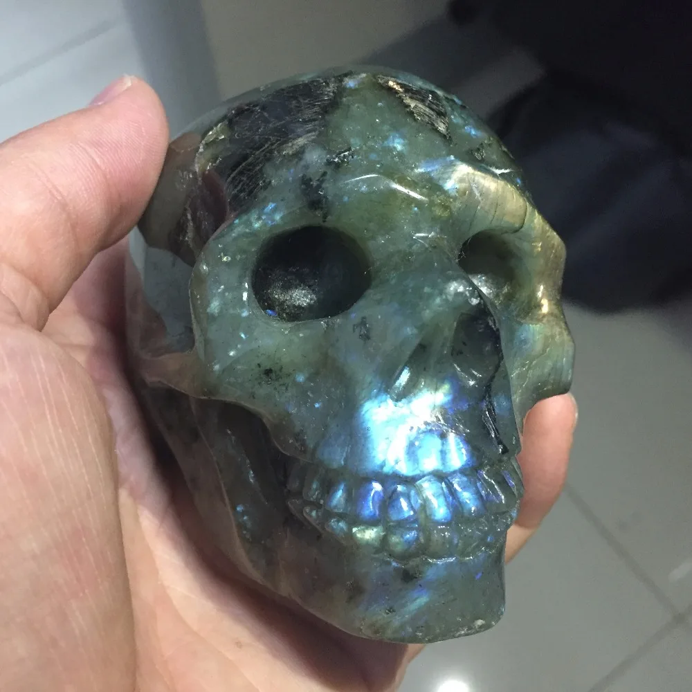 Lsk06(634 г) натуральный красочный синий Лабрадорит Хрустальные черепа исцеляющий рейки натуральные камни украшение в виде черепа украшения распродажа