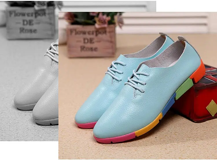 Women shoes flats new fashion genuine leather casual shoes woman flats shoes comfortable lace-up women sneakers plus size