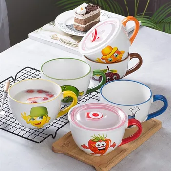 

M&M cute expression coffee mugs breakfast tea cups and mugs with spoon ceramic large capacity cartoon mark creative drinkware