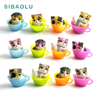 

Mini Kawaii Cup Cat animals model miniature Figurine home garden decoration accessories Decor fairy craft Plastic Bonsai figure