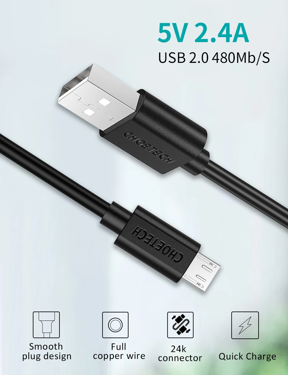 CHOETECH Micro USB Кабель 2.4A Нейлоновый Шнур для Зарядки Телефона USB-кабель Провод для Быстрой Зарядки для Samsung s Huawei Xiaomi HTC LG Планшет Android зарядное устройство для телефона Кабель micro usb