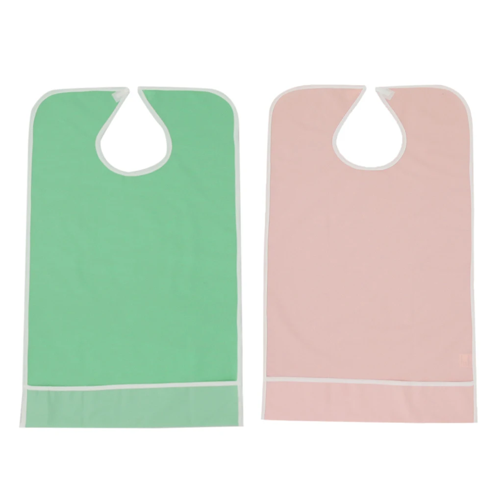 2 Pieces Reusable Elderly Bibs with Catch Pocket Meals Eating Feeding Apron Suit for Bedridden, Patients 