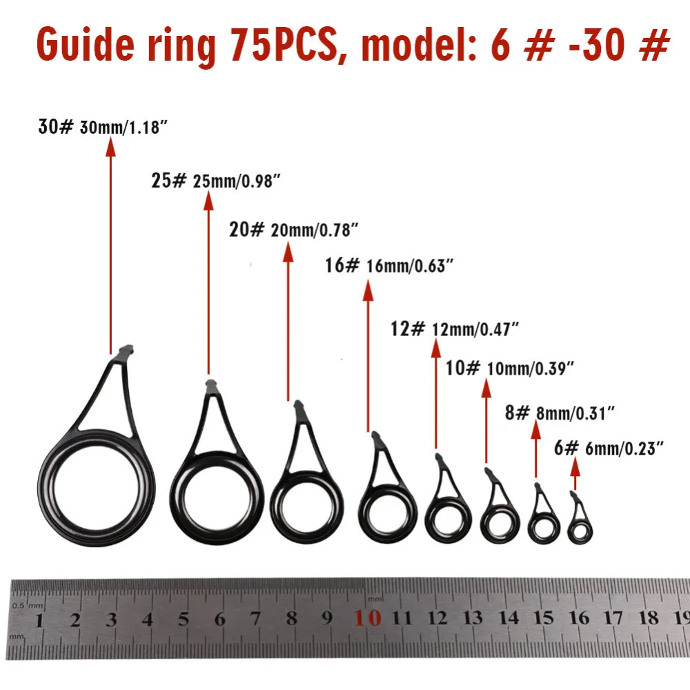Sougayilang 75 шт./кор. Удочка кольца 8 размеров Нержавеющая сталь& Керамика рыболовные стержни для 6-30 мм ремонтный набор "сделай сам" стержни