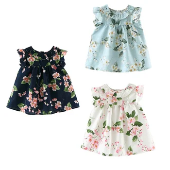 

Summer Girls Cotton&Linen Dresses For Girl Baby Floral Print Princess Sundress Infant Clothes O-Neck Sleeveless Short Dress