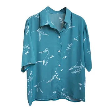 

Fashion womens tops and blouses Top Lapel Smock Printing Shirt Half Sleeve V-Neck Loose dames kleding blusas mujer de moda 2019