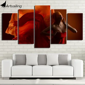 

5 Panel Wall Art on Canvas Sexy beautiful Woman in Red Canvas pictures for Living Room Modern Posters and Prints NY-7704C