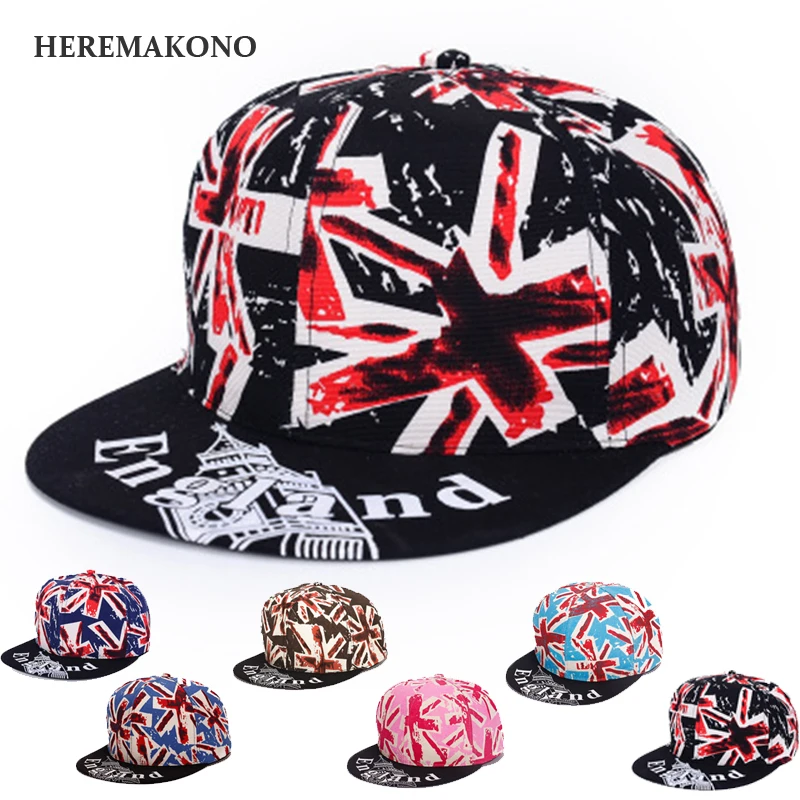 Flat Brim Hip Hop Cap Union Jack British Flag Lovers Baseball Hat