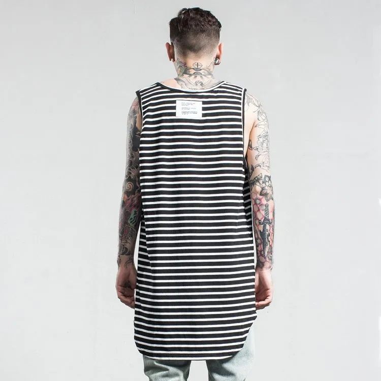 Aolamegs Tank Tops Men Extended Black White Striped Tee Sleeveless T Shirts Homme 2017 Spring Summer Hip Hop Fashion Streetwear (12)