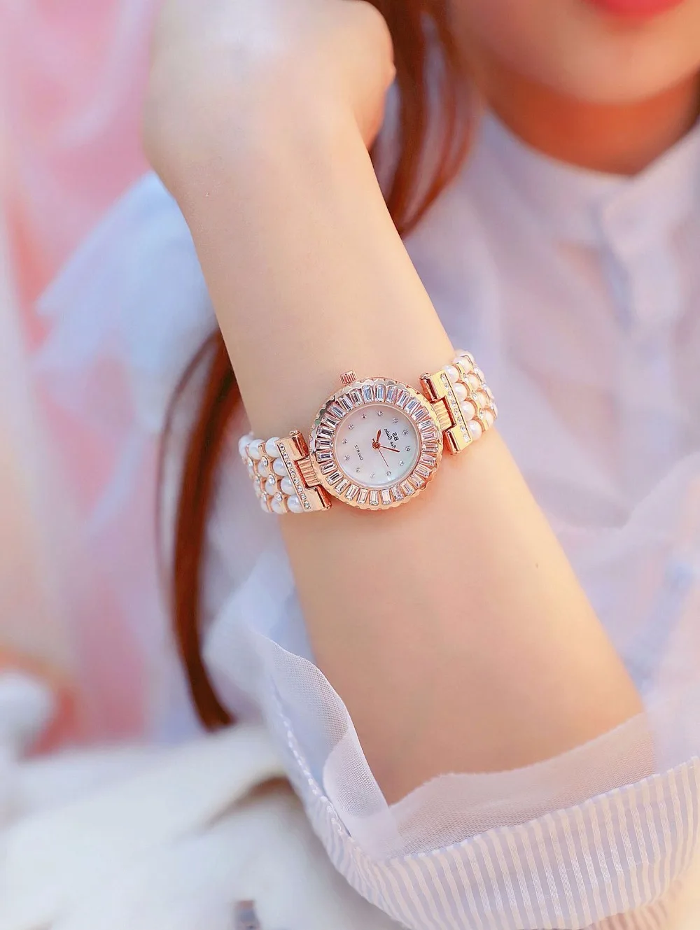 Роскошные повседневные женские часы с жемчужным ремешком, модные женские часы, женские Стразы, кварцевые часы, женские часы с браслетом, reloj mujer