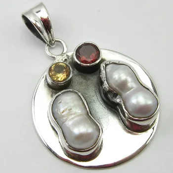 

BIWA PEARL, GARNET, Citriness Pendant 1.5" ! Gift For Wife