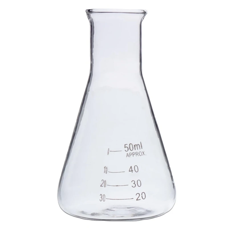 Kicute 1 шт. 50 мл прозрачное научное прозрачное стекло Erlenmeyer колба лаборатория обучающий инструмент для посуды лабораторные принадлежности