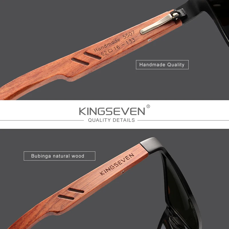 Goedkoop KINGSEVEN Retro vrouwen Bril Nieuw Merk Designer Zonnebril Mannen Vintage Aluminium + Hout Zonnebril Voor Mannen Met Hout case