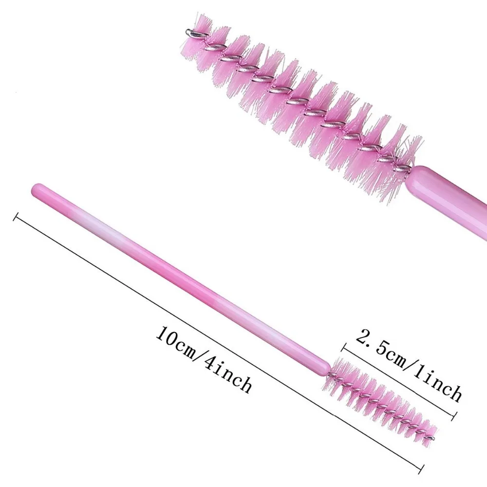 500pcs Colorful Handle Makeup Pink Eyelash Brushes One-Off Disposable Mascara Applicator Wand Brush Nylon Eyelash Extension Tool