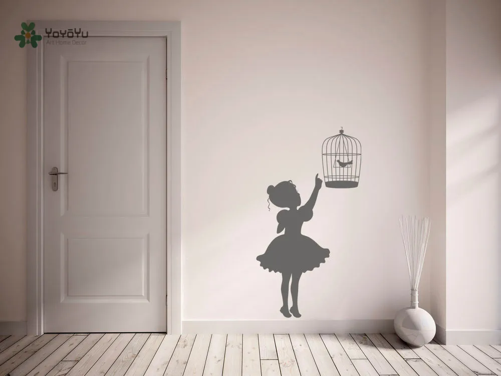 

YOYOYU Vinyl Wall Decal Birdcage And Cute Little Girl Classical Interior Room Art Home Decoration Stickers FD588