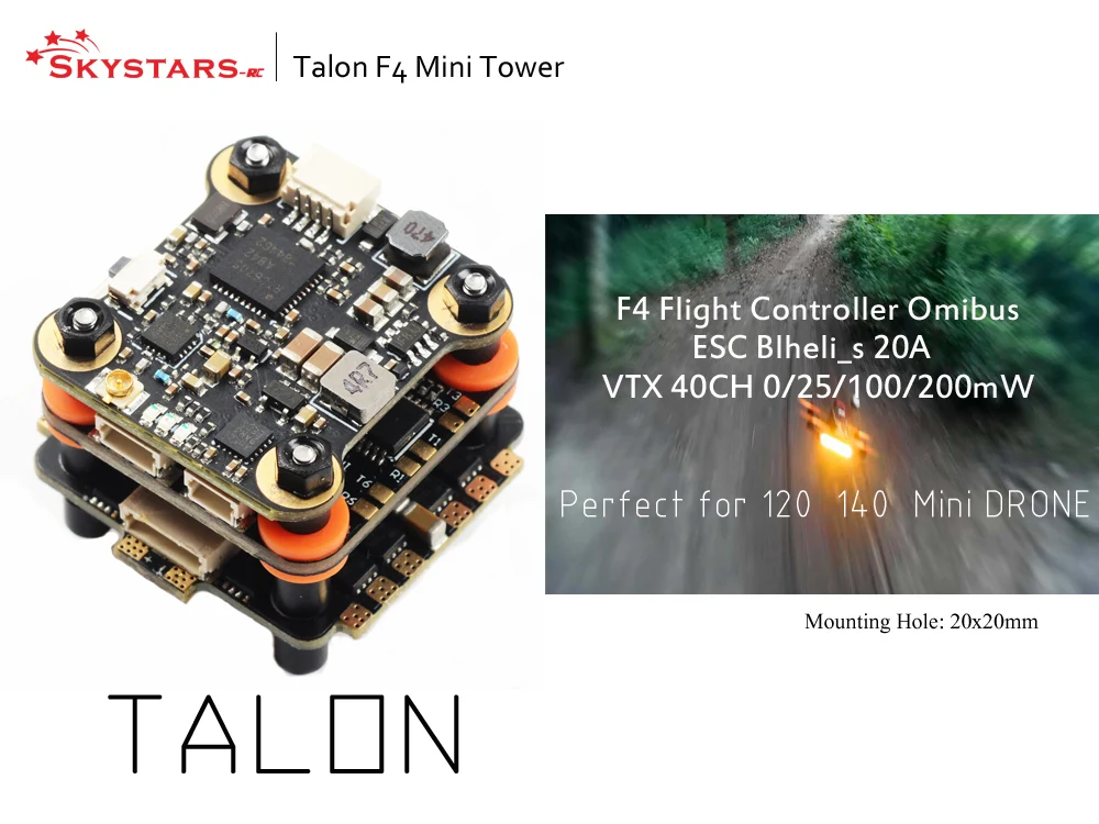 Talon F4 Mini Fly Tower F4 управление полетом Betaflight+ 20A BLHELI-S 4в1 ESC+ 40CH 200 мВт VTX для микродрона FPV