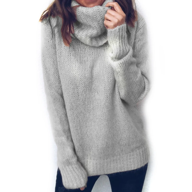

Autumn Winter New Women Casual Sweater Solid Long-sleeved High Collar Loose Office Lady Pullover Pink Black Khaki Red Sweater