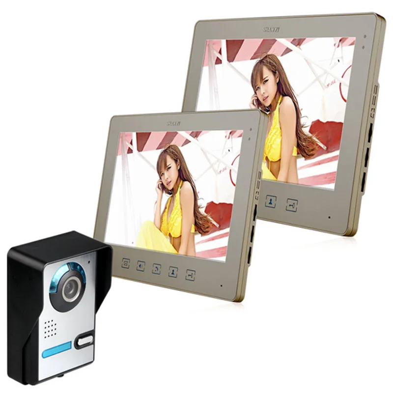 

10 Inch Touch Button Color LCD MONITOR Video Door Phone Doorbell Intercom Kit 1-camera 2-monitor IR Night Vision