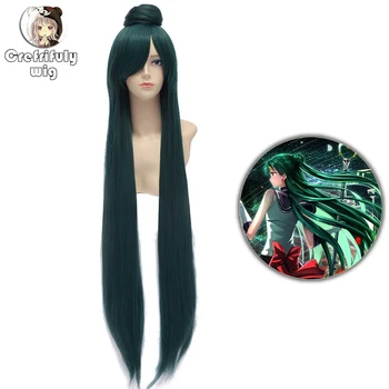 

100cm Sailor Moon Meiou Setsuna Long Straight Mix Black Green Anime Cosplay Wig With Bun Synthetic Hair Wigs + Wig Cap