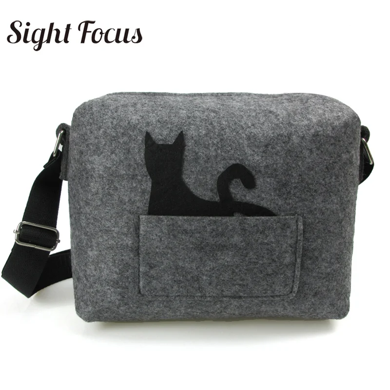 Us 9 0 40 Off Sight Focus Women Felt Shoulder Bag Grey Lovely Cat Purse Everyday Side Homemade Gift Extraordinary Crossbody Bags In