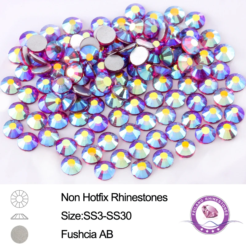 

288-1440pcs Full Sizes Fuchsia AB Non Hotfix Rhinestones Glass Crystals For Nail Arts DIY Designs