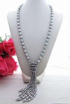 

FREE SHIPPING>>> 26" 12mm Grey Pearl&Crystal Necklace