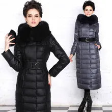New 2016 Winter Women Parka Duck Down Jacket Luxury Real Fox Fur Collar Long Belt Thick Hood Outerwear Female High Quality Coat