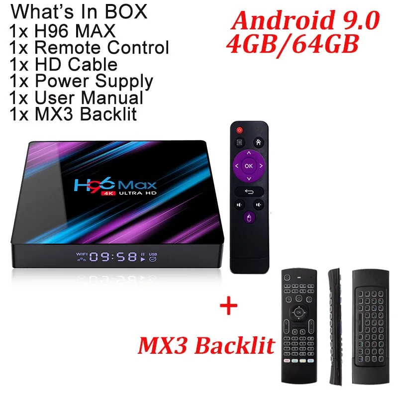 H96 MAX ТВ приставка Android 9,0 Rockchip RK3318 4 ГБ 32 ГБ 64 Гб 4 к Смарт ТВ приставка 2,4G 5G WiFi BT 4,0 H.265 2 Гб 16 Гб медиаплеер H96MAX - Цвет: 4GB 64GB with mx3