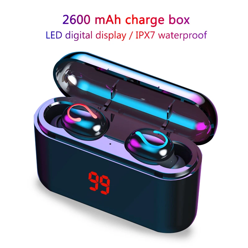 Online Mini TWS 5,0 Bluetooth 8D auriculares inalámbricos auriculares impermeables IPX7 auriculares deportivos con Banco de energía de 2600mAh