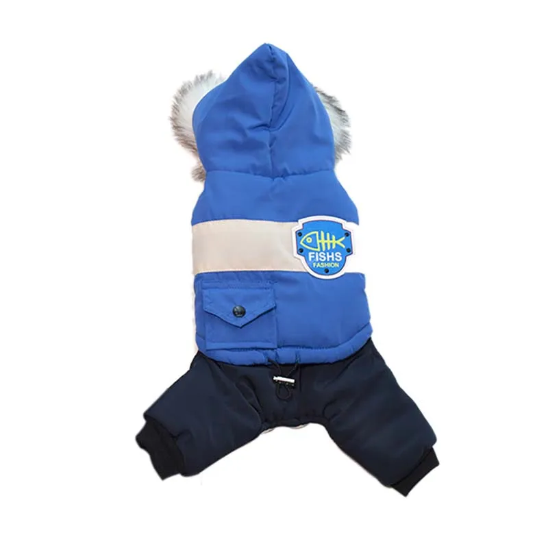 

5 Sizes Warm Dog Clothes Four Feet Padded Cotton Clothes with Furry Collar For Small Dog Windproof Winter Pet Dog Coat Jacket