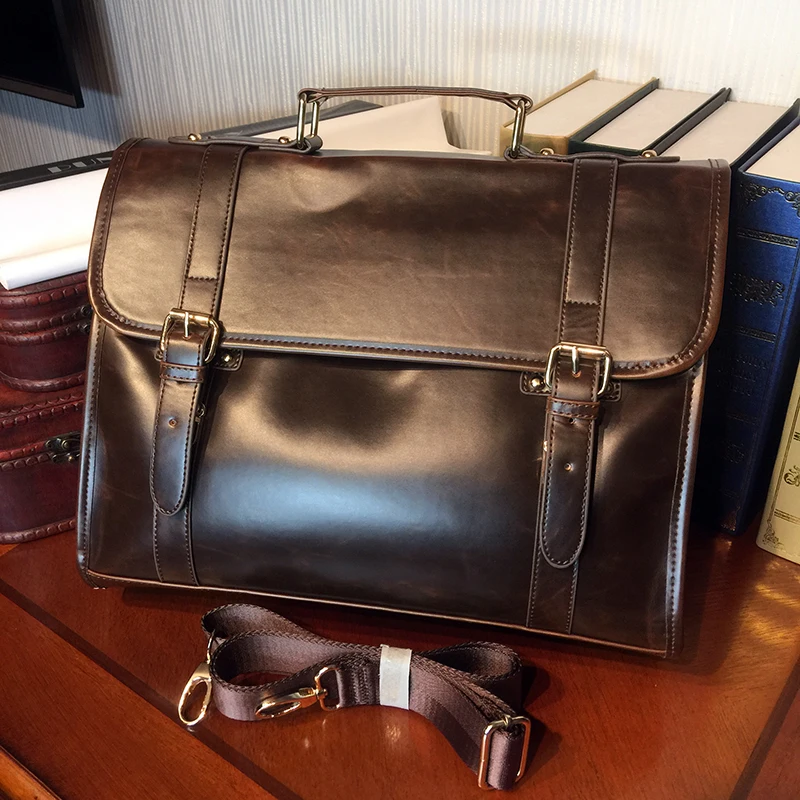 ETONWEAG Brand Messenger Bag Men Leather Laptop Bag Brown Vintage